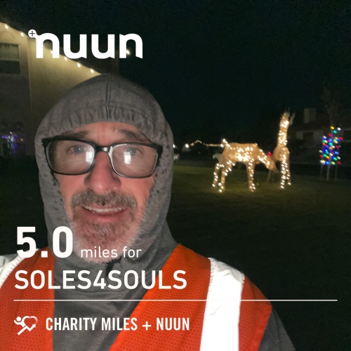 5.0 @CharityMiles for @soles4souls sponsored by @nuunhydration. Join the #muuvment! #nuunlife.SSS. Hump day 5. Go rabbits. 7 more get ups