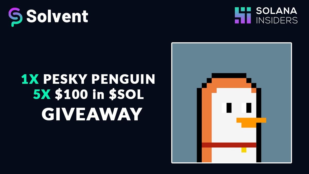 SolanaInsiders's tweet photo. 1/ To celebrate the recent mainnet launch of @solventprotocol we've joined forces with solvent and @peskypenguins to give away:

1 Clean Pesky Penguin + 5 x $100 in SOL

For your chance to win:

Like + RT + Comment "NOOT NOOT" then click here to enter: https://t.co/CRAomA8Ogk https://t.co/rbkMFzhWdk