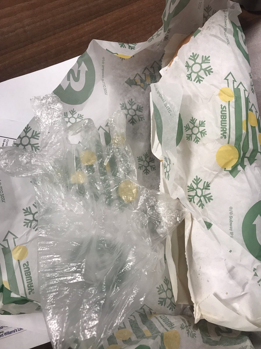 zara_101's tweet photo. Would love to know why one of your employees USED gloves was wrapped up with my sandwich @SubwayUK 🤮 Absolutely disgusting, especially considering the current circumstances!!!! https://t.co/y3omoxZF7Z