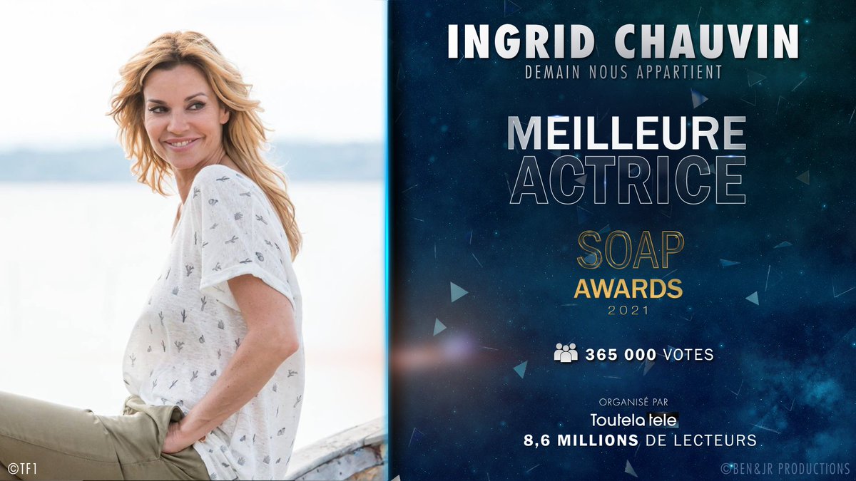 ⭐️ Félicitations à <a href="/ingridchauvin1/">ingrid chauvin</a> qui remporte le prix de la MEILLEURE ACTRICE aux #SoapAwardsFR 2021 👏

#IngridChauvin #Chloe #DNA #DemainNousAppartient #TF1