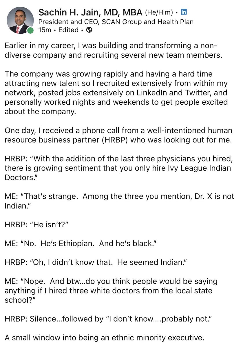 From the annals of being a minority executive in healthcare.