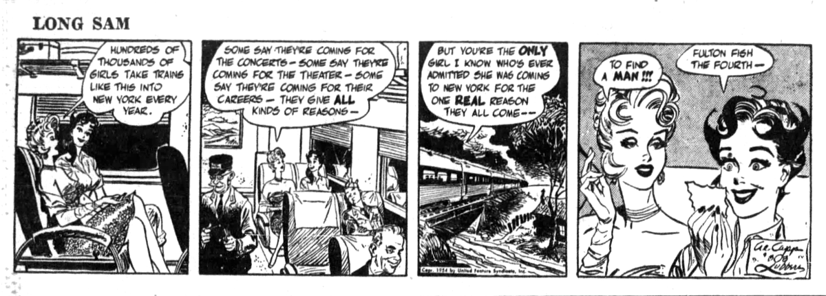 thereallongsam's tweet photo. “But you’re the ONLY girl I know who’s ever admitted she was coming to New York for the one REAL reason they all come — — to find A MAN!!!”
08/25/1954
#longsam
#comics https://t.co/gABTJVu3uN
