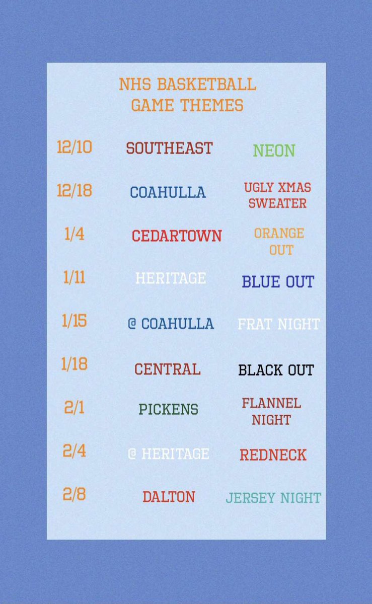 BruinsNhs's tweet photo. OFFICIAL THEMES FOR THE 2022 NWHS BASKETBALL STUDENT SECTION‼️BE THERE AND BE LOUD BRUINS 🗣🐻 https://t.co/7OVGqaTTzY