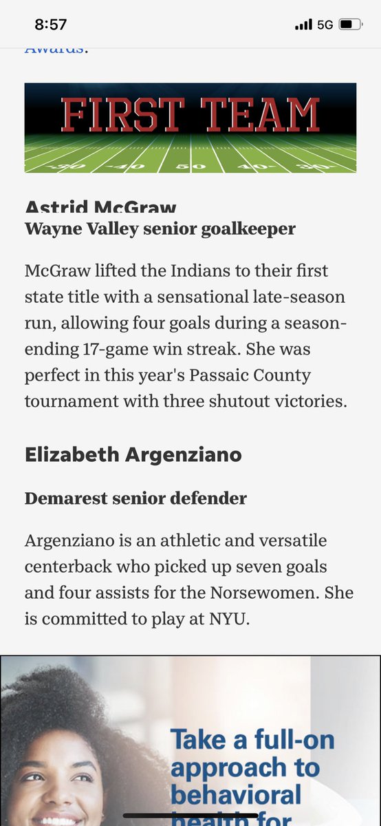 DemarestNv's tweet photo. Check out Demarest’s Elizabeth Argenziano receiving First Team All North Jersey Girl’s Soccer. Go Norsemen! @BigNorthConBNC @NJScom https://t.co/01G33NmqCu