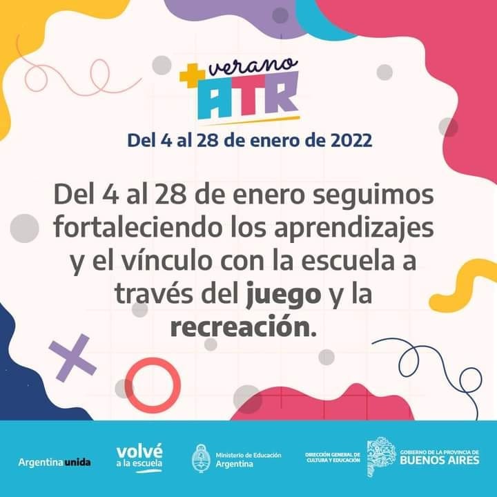 MovimientoMArME's tweet photo. ¡Abierta la preinscripción para Verano +ATR!
El programa se desarrollará en escuelas sede de toda la Provincia, del 4 al 28 de enero para seguir fortaleciendo los aprendizajes y el vínculo con la escuela a través del juego y la recreación.
#EducaciónPúblicaDeCalidad 
@BAProvincia https://t.co/A5N33AxT0W
