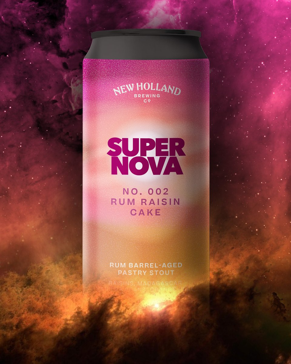 PRE-ORDER - Ends Sunday! Don't miss out! Supernova (No. 002) Rum Raisin Cake – a rum barrel-aged pastry stout with raisins, milk sugar, Madagascar vanilla beans, orange peel & lemon peel. Pre-order link 👉 bit.ly/3lzU4yt