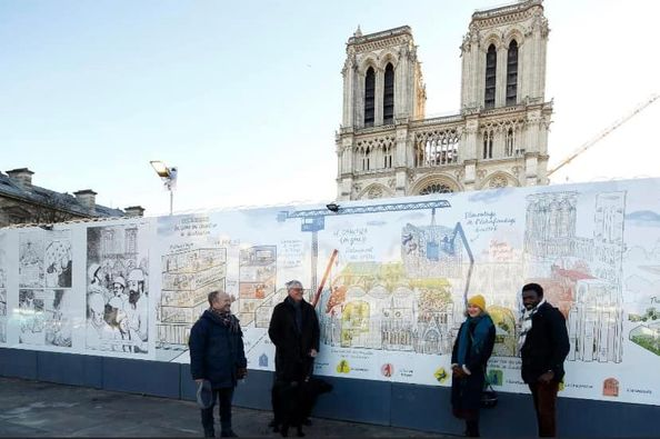 PLungheretti's tweet photo. 🤩Grande joie d'inaugurer ce matin l'expo des 5 artistes #BD du chantier de rénovation de #NotreDamedeParis, fruit du partenariat entre @rebatirNDP &amp; @CiteBd. Bravo aux artistes @ZeinaAbirached, @AdjimDanngar, Sandrine Martin, @mathieusapin &amp; #FrançoisSchuiten🙏
📷David Bordes https://t.co/CfzgxoHKTv