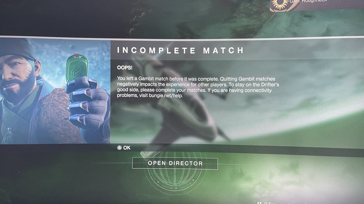 OatesGaming's tweet photo. Got booted by your shitty servers @DestinyTheGame but yeah, tell me I'm naughty. https://t.co/u8WKbmqBsB