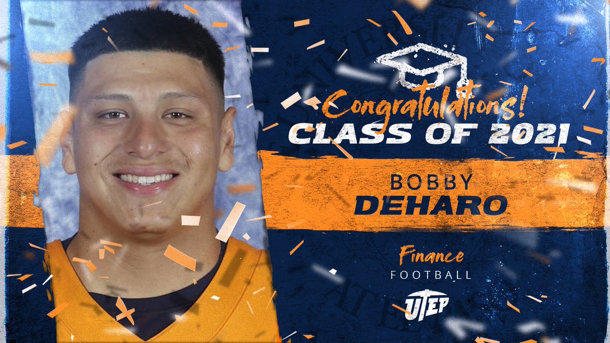 UTEPAthletics's tweet photo. 𝓒𝓸𝓷𝓰𝓻𝓪𝓽𝓾𝓵𝓪𝓽𝓲𝓸𝓷𝓼, Bobby DeHaro! 

📚✖️🏈

#ClassOf2021 
#PicksUp https://t.co/Y4GdnxMkwV