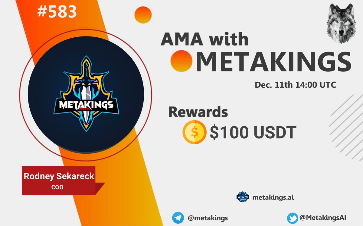 CryptoTitans1's tweet photo. 🤍AMA Series With #METAKINGS

🎁Prize: $100 USDT
📆Date: December 11th 14:00 UTC 
🏨 Venue: https://t.co/UC8QQTICnm

Rules : https://t.co/N2hL3ZAfVs

🖤 Follow

  @MetakingsAI

&amp;

  @CryptoTitans1

2. Like Retweet &amp; Comment Your Questions (3 Questions Max) Tag 3 friends. https://t.co/DrCYN5nevN