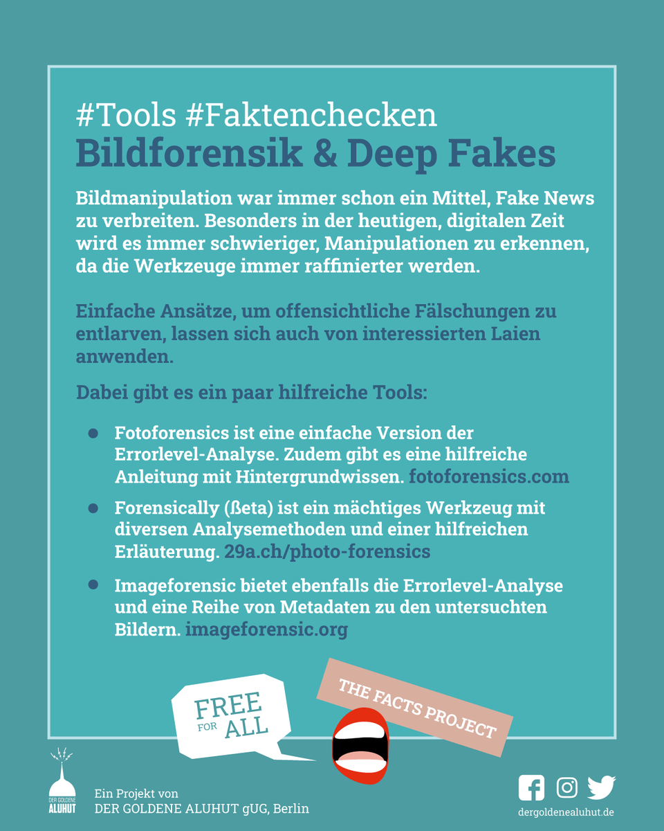 FactsProjectDE's tweet photo. #Bildmanipulation war immer schon ein Mittel, Fake News zu verbreiten z.B. Demoplakate mit digital gefälschter Aufschrift. Die #Bildforensik befasst sich daher mit der Analyse von Bildmaterial und ist ein wichtiges Tool im #Faktencheck.
https://t.co/zidqSea8AH https://t.co/ZoPiAG1dYK