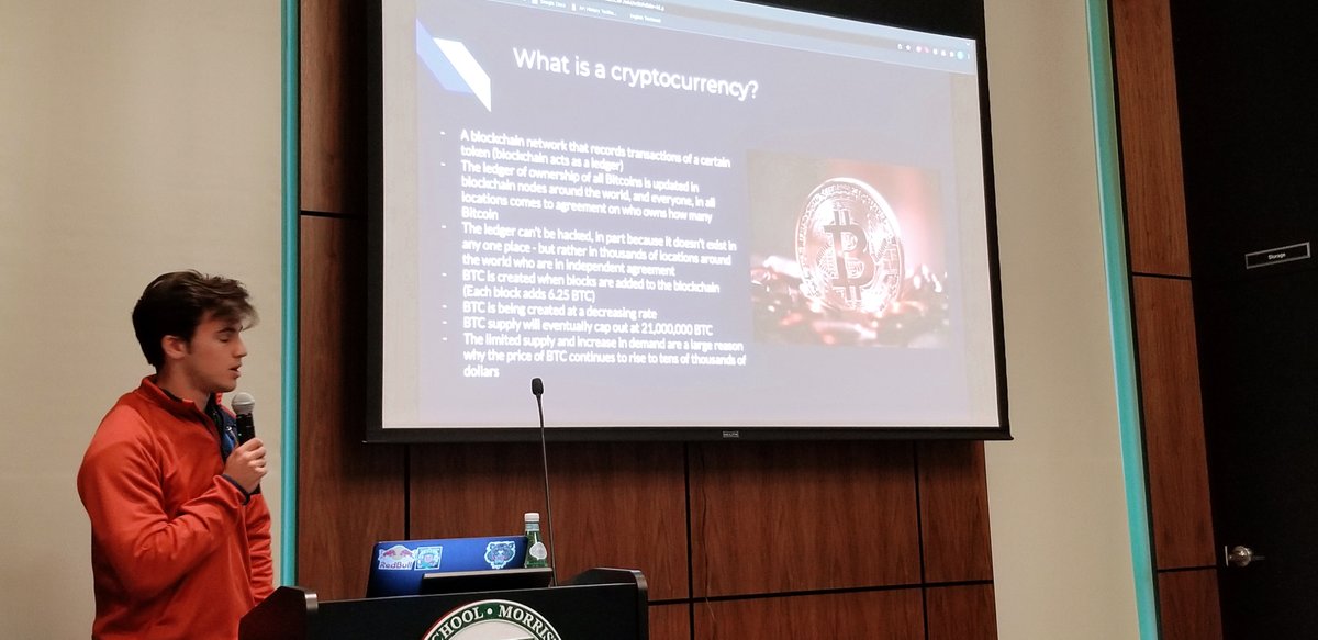 Delbarton's tweet photo. With 50+ students and faculty in attendance, Christian Carbeau ’22 spoke with Research in Science Club and Business &amp; Economics Club on cryptocurrencies and NFTs yesterday morning. #calledtolearn

To read more on Christian's presentation, click here: https://t.co/SBwKFVcNkU https://t.co/pHrFgjk0uh