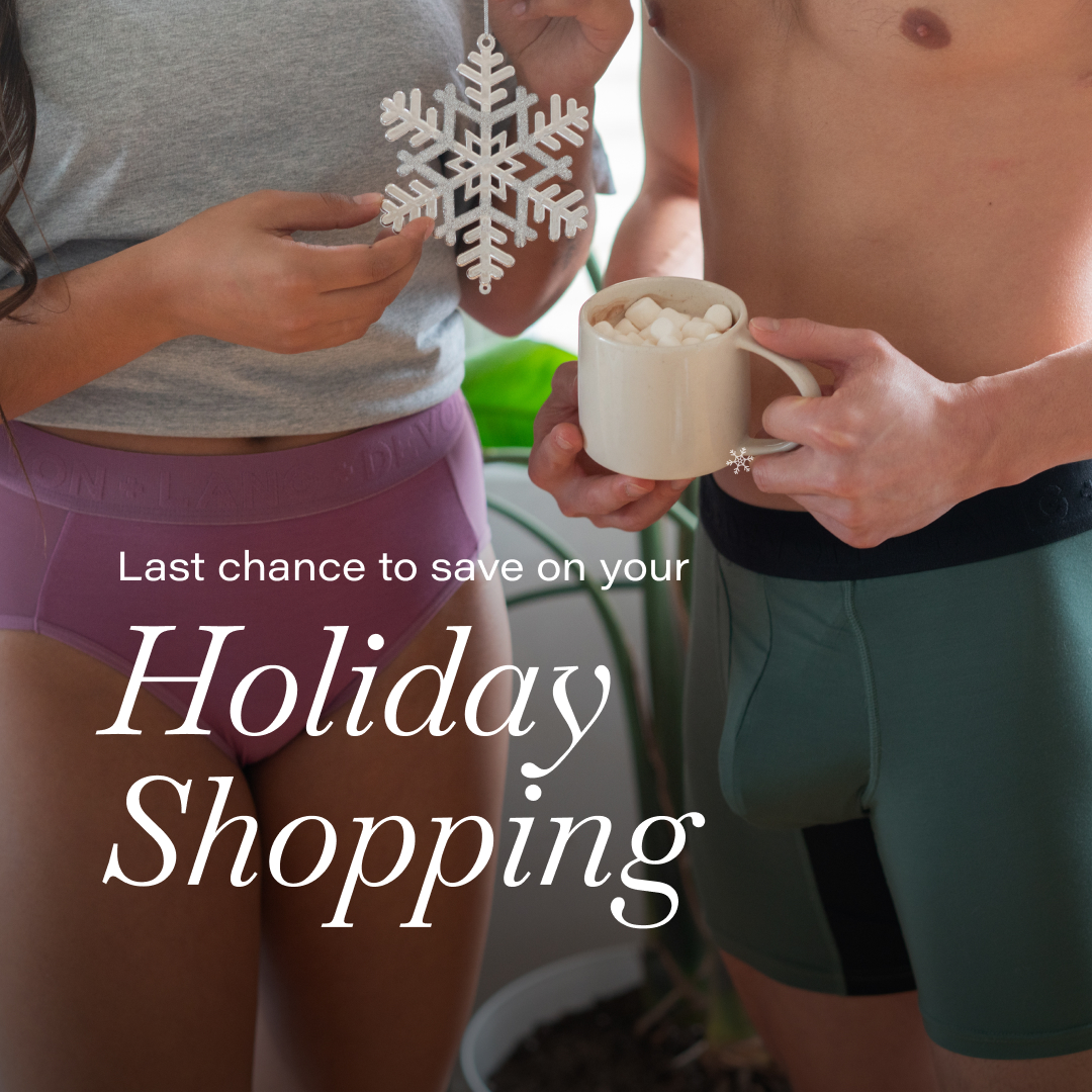 LAST CHANCE HOLIDAY SALE! 🎄 Take 15% off all Devon + Lang underwear, socks + masks. One week only. Get that holiday shopping DONE. Shop now: devonandlang.com All December long, we're donating a pair for every pair sold to a local charity in need.