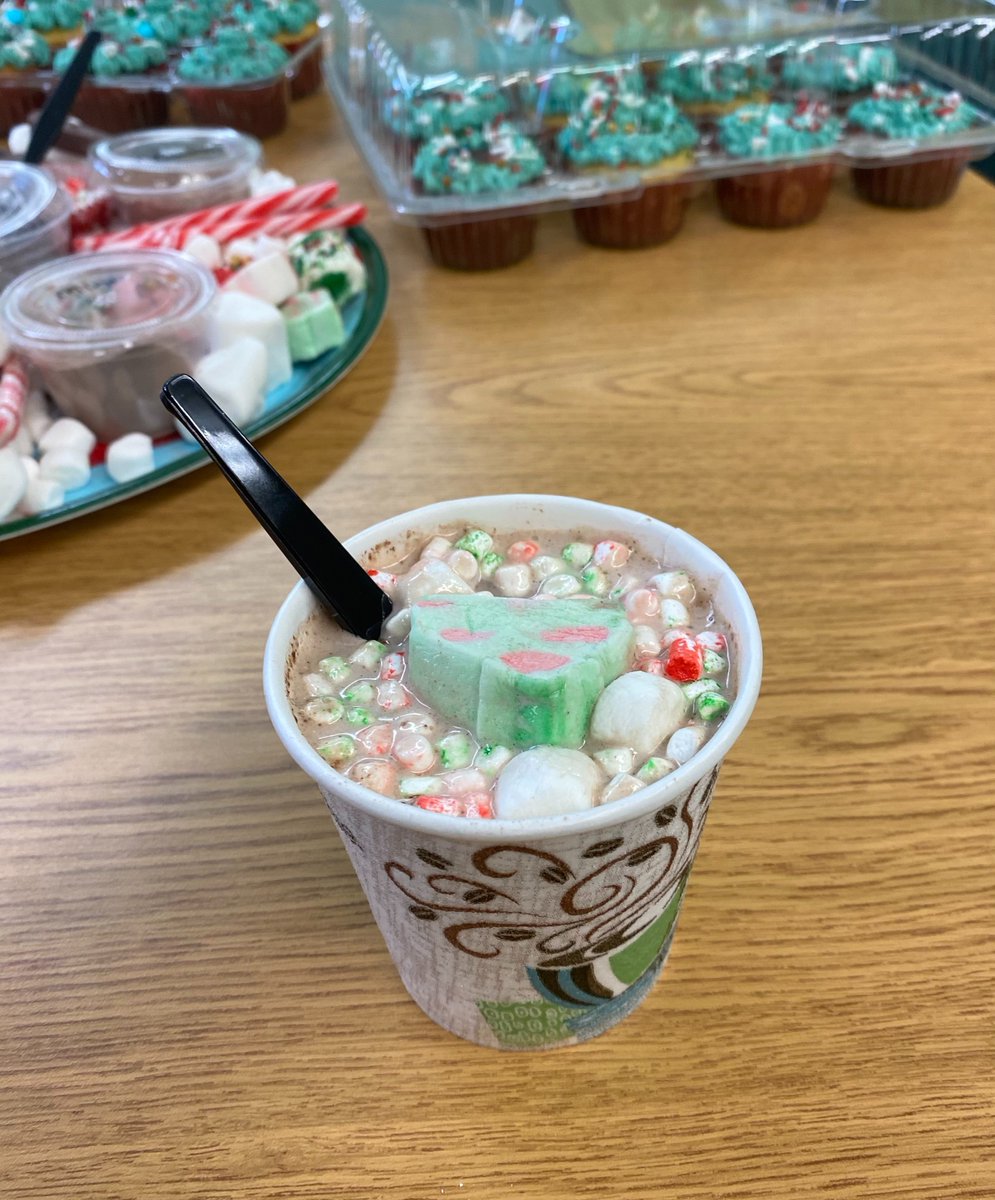 St_Edward_CCHS's tweet photo. What better way for faculty and staff to start their day than to “stir up” some holiday cheer with a decadent Christmas-themed hot cocoa bar and cupcake treats? #chocolatelovers #cocoabar https://t.co/2c2TIGB7kB