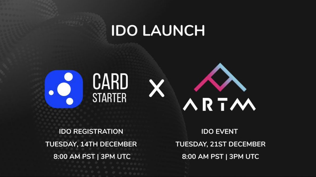 Artem_Coin's tweet photo. Excited to announce our IDO On Dec 21st at 3pm UTC with @CardStarter &amp; @DAOMAKER ARTM is a governance token facilitating curated programs and the acquisition of blue-chip contemporary art, luxury collectibles and limited edition NFTs #artm #artemcoin #cardstarter #ido #daomaker https://t.co/hrMCOKhwUw