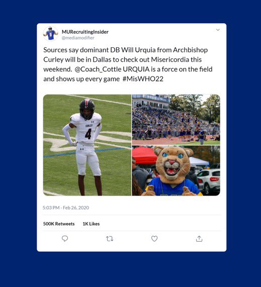 _willurquia's tweet photo. Misericordia love! 💙💛 @coachporterWR @MUCougarsFB https://t.co/8rfAqKAjHU