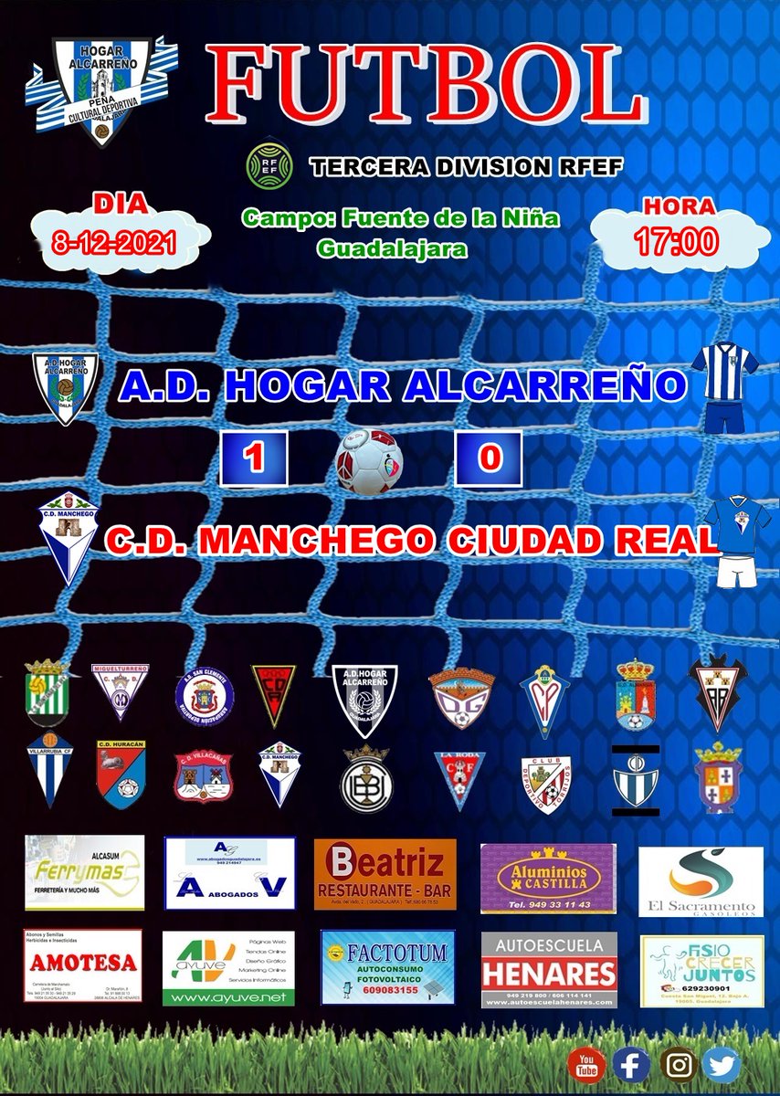 HOGAR ALCARREÑO  1- 0 MANCHEGO CIUDAD REAL -8  DICIEMBRE 2021 PEÑA  HOGAR ALCARREÑO .
hogaralcarreno.es/hogar-alcarren…
