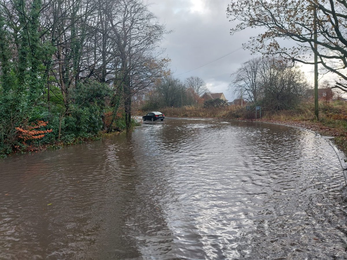 c4x4response's tweet photo. Whilst a team member was out and about this morning he happened upon a flooded road with a car stranded in the middle of it with the occupant still inside. After seeing if the motorist was OK but didn’t want recovering, he contacted the local council to report the flood &amp; vehicle https://t.co/fo6s6snGd6
