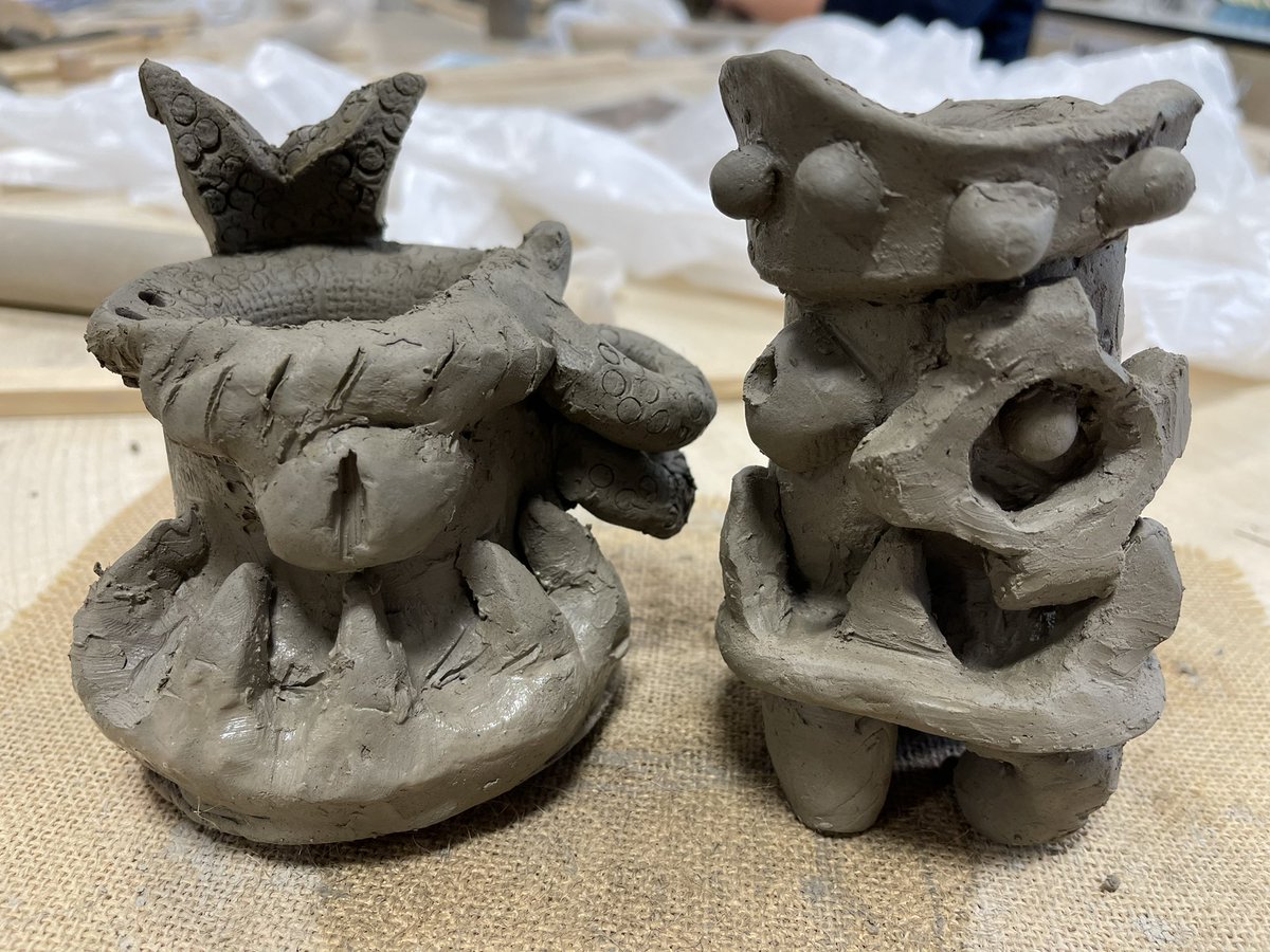 BeckfootCreate's tweet image. High quality SURREAL CLAY MONSTERS! Functional and aesthetically pleasing. Well done Sophie, George and Carter from Year 8. Awesome work. #Jamesderosso #littlemonsters #slabpot #KS3Art #BeckfootART