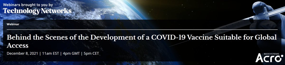 ACROBio's tweet photo. The Webinar: "Behind the Scenes of the Development of a COVID-19 Vaccine Suitable for Global Access" is happening today!
Free registration: https://t.co/2pwA478y92
#covid #covid19 #sarscov2 #vaccine #vaccinedevelopment #webinar #technologynetworks https://t.co/RCtXENOryU
