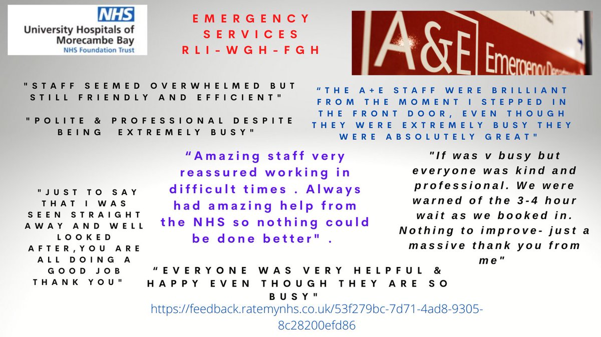 Our Emergency & Urgent Care departments @UHMBT continue to be under extreme pressure. Supportive and kind comments from our patients and carers mean so much to our teams during these times especially. Thank You. For more live feedback go to feedback.ratemynhs.co.uk/53f279bc-7d71-… @BarryRigg