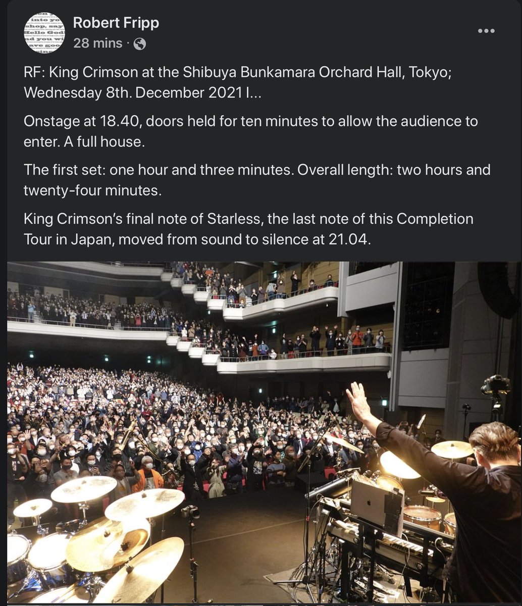 A significant moment in time as King Crimson 'moved from sound to silence' today in Japan.