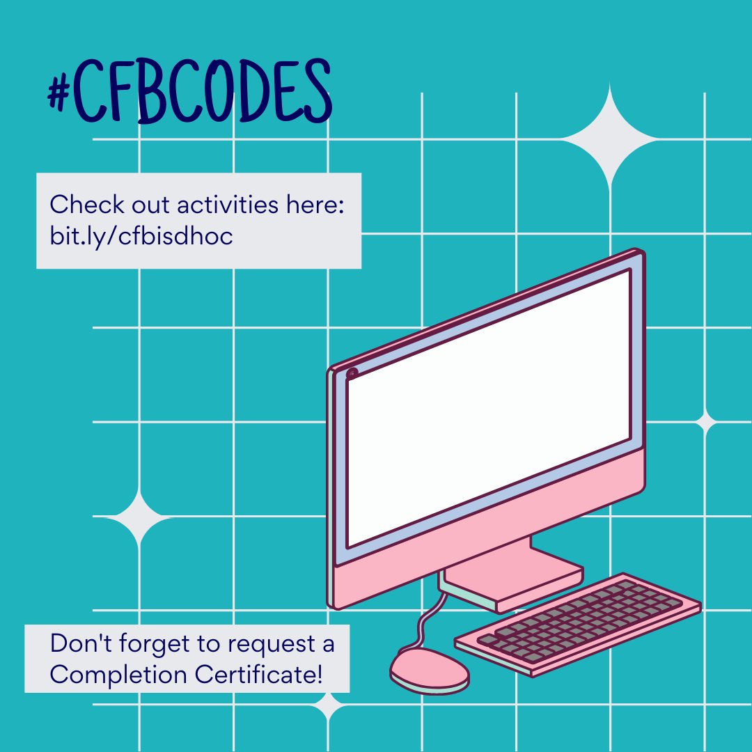 CFBDLS's tweet photo. Show us how your students are coding! Take a photo, or tag us in a post to show how #CFBCodes 
.
.
.
Don't forget to fill out the Google Form on our site for a chance to win a Gift Card! 
#HourOfCode #CFBISD #Coding https://t.co/H7HvauqqY4