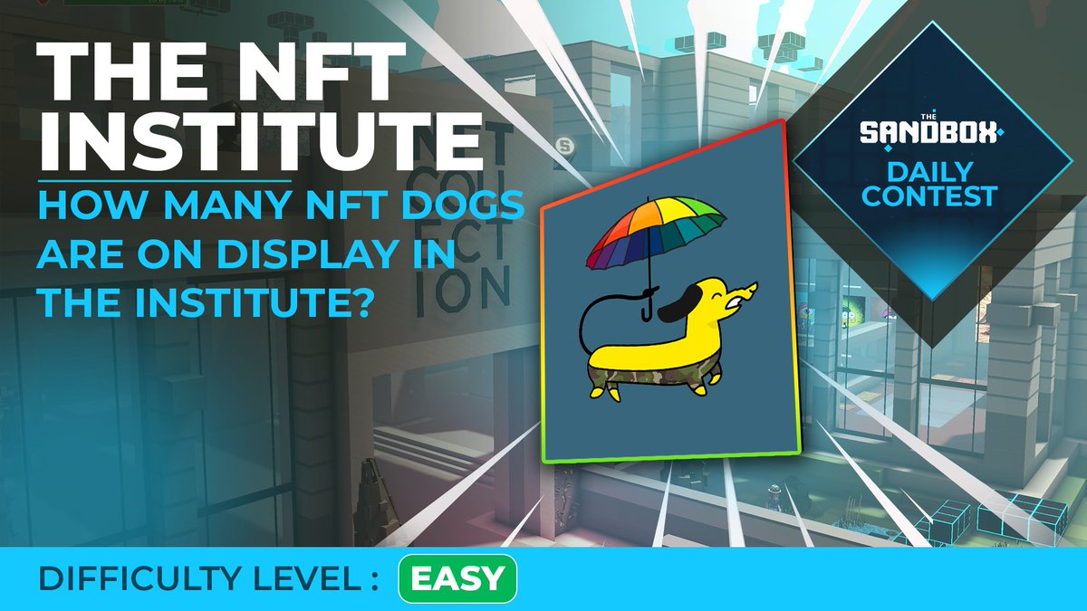TheSandboxGame's tweet image. #SandboxAlphaContest DAY #8

🐶 How many NFT Dogs are on display in the NFTInstitute?

👉 sandbox.game/en/experiences…
✍️ Reply with your answer below and fill out the form for a chance to win an Alpha pass forms.gle/S9cVTx3GJivtxU…