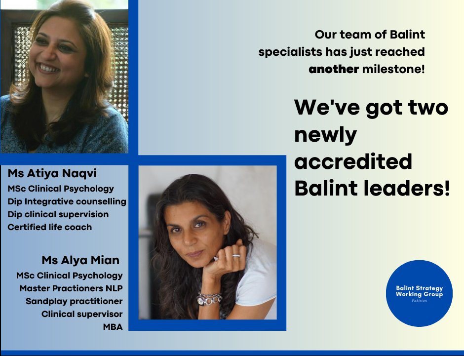 BalintPakistan's tweet photo. It takes a great team to do great work.

Two of our own have just become accredited #Balint Group Leaders! Congratulations to Ms Atia Naqvi and Ms Alya Mian for this feat!
#BalintPakistan

@shameel06 @Humera_222 @ayesha_mian1 @AishaSChachar @drwamiq https://t.co/uNt6HP5gqn