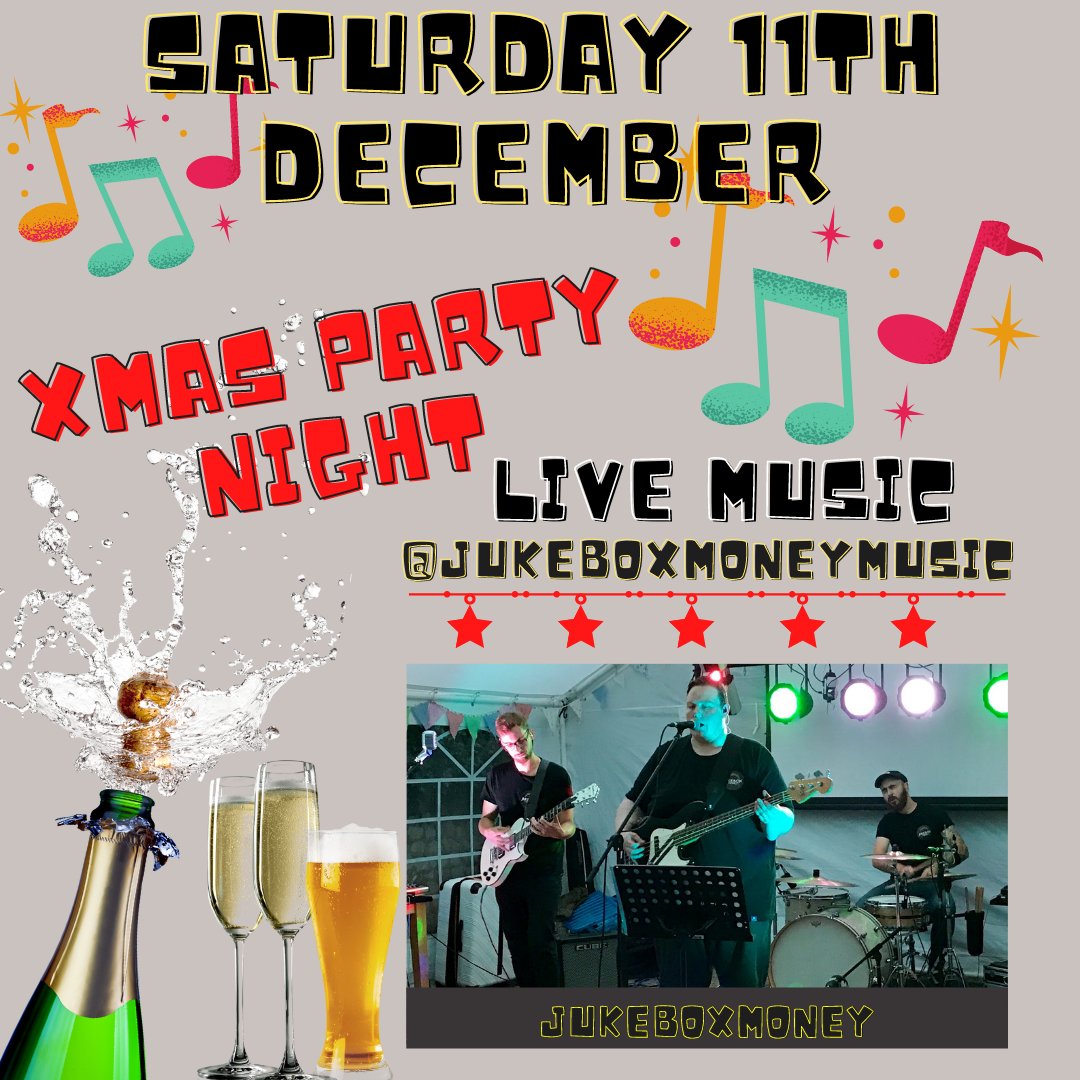Our #LiveBand for the evening of the 11th Dec' is now @jukeboxmoneymusic thanks for stepping in for the Max Headroom lads who sadly had to cancel last minute in these unpresented times! we will see them again next year for sure.
Special evening menu or rock up &amp; enjoy the music😊