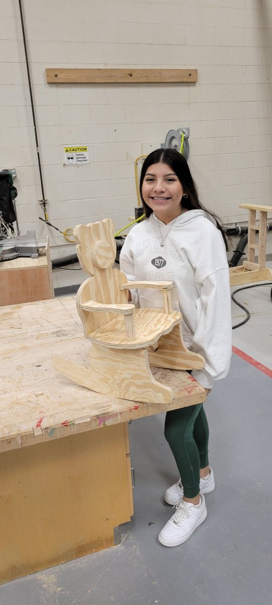 CTE student finishes Teddy Bear Rocking Chair. Great job Hailie!