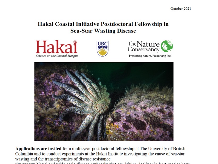 Dr. Drew Harvell (@drewharvell) on Twitter photo Application still accepted for this well-funded postdoc studying #seastarwasting disease and conservation in Wa and BC. Contact <a href="/DrewHarvell/">Dr. Drew Harvell</a> and <a href="/alyssamina/">Dr. Alyssa Gehman</a> w questions ASAP if interested. hakai.org/wp-content/upl… Application still accepted for this well-funded postdoc studying #seastarwasting disease and conservation in Wa and BC. Contact <a href="/DrewHarvell/">Dr. Drew Harvell</a> and <a href="/alyssamina/">Dr. Alyssa Gehman</a> w questions ASAP if interested. hakai.org/wp-content/upl…