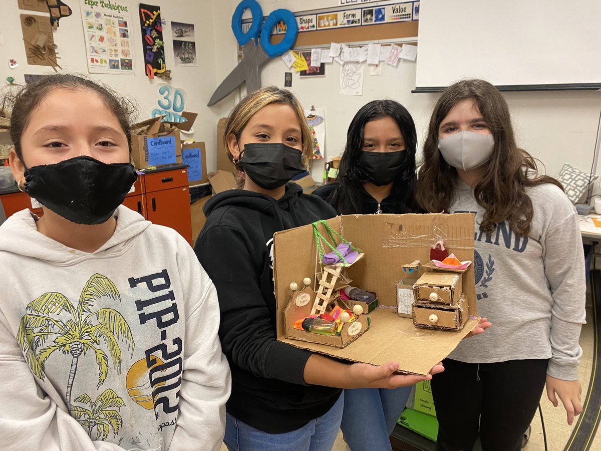 MsPaugh_RFISArt's tweet photo. A cardboard bedroom, fire station, and hotel! So much creativity and small details! #choiceart #developcraft @RFIShuskies https://t.co/EQnxDk1gcc