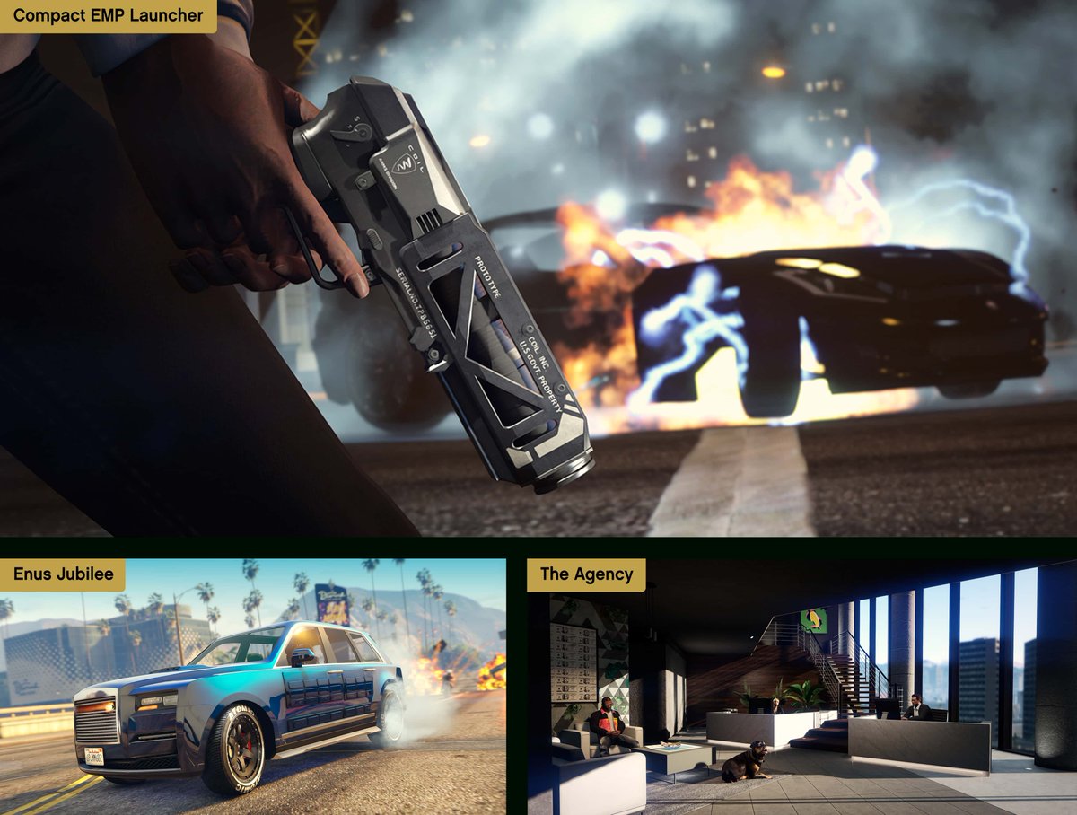 TexFunz2's tweet photo. New weapons, vehicles and a new property, F. Clinton and Partner, celebrity solutions agency.
#GTAOnline https://t.co/Yii2PyK3VH