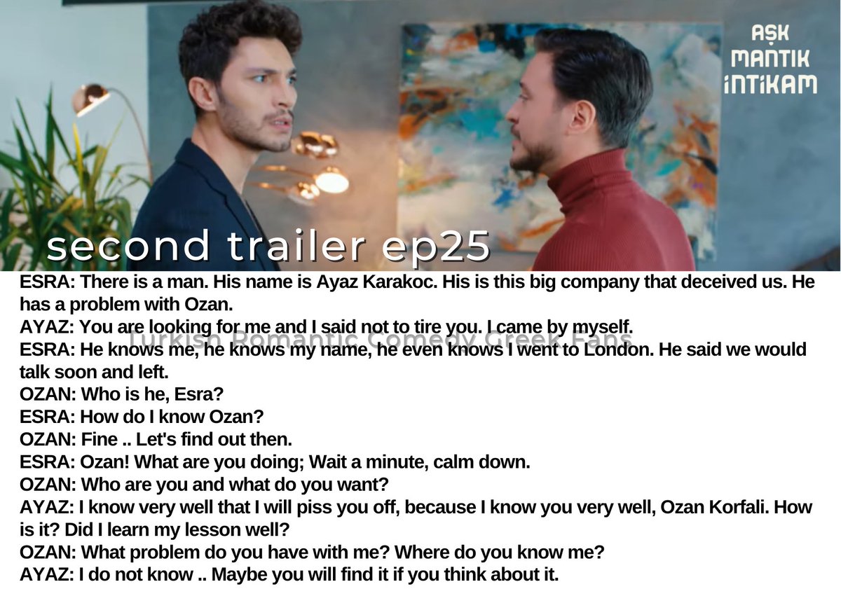 MariaSenioritaM's tweet photo. English translation of second trailer ep25!!
#AşkMantıkİntikam #EsZan
#BurcuÖzberk #İlhanŞen https://t.co/816SfigEoa