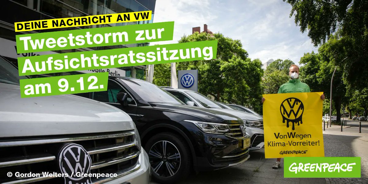 Deine Nachricht an <a href="/VWGroup/">Volkswagen Group</a> ✉️👇
Morgen trifft sich die Planungsrunde des VW Aufsichtsrats. Sende deine Botschaft über abgasfreie Mobilität an @Volkswagen und mache ihnen klar, wie zukunftsfähige Mobilität aussieht. Hier geht’s zu den Vorlagen: act.gp/3rN8mzB