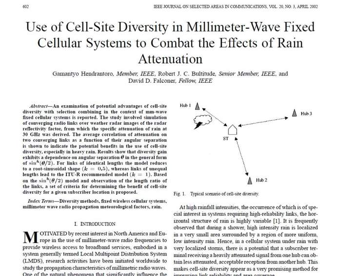 A paper from way back when we were still at the 2G/3G transition and never thought of mm-wave as carriers for access and backhaul links with cell-site diversity in 5G.