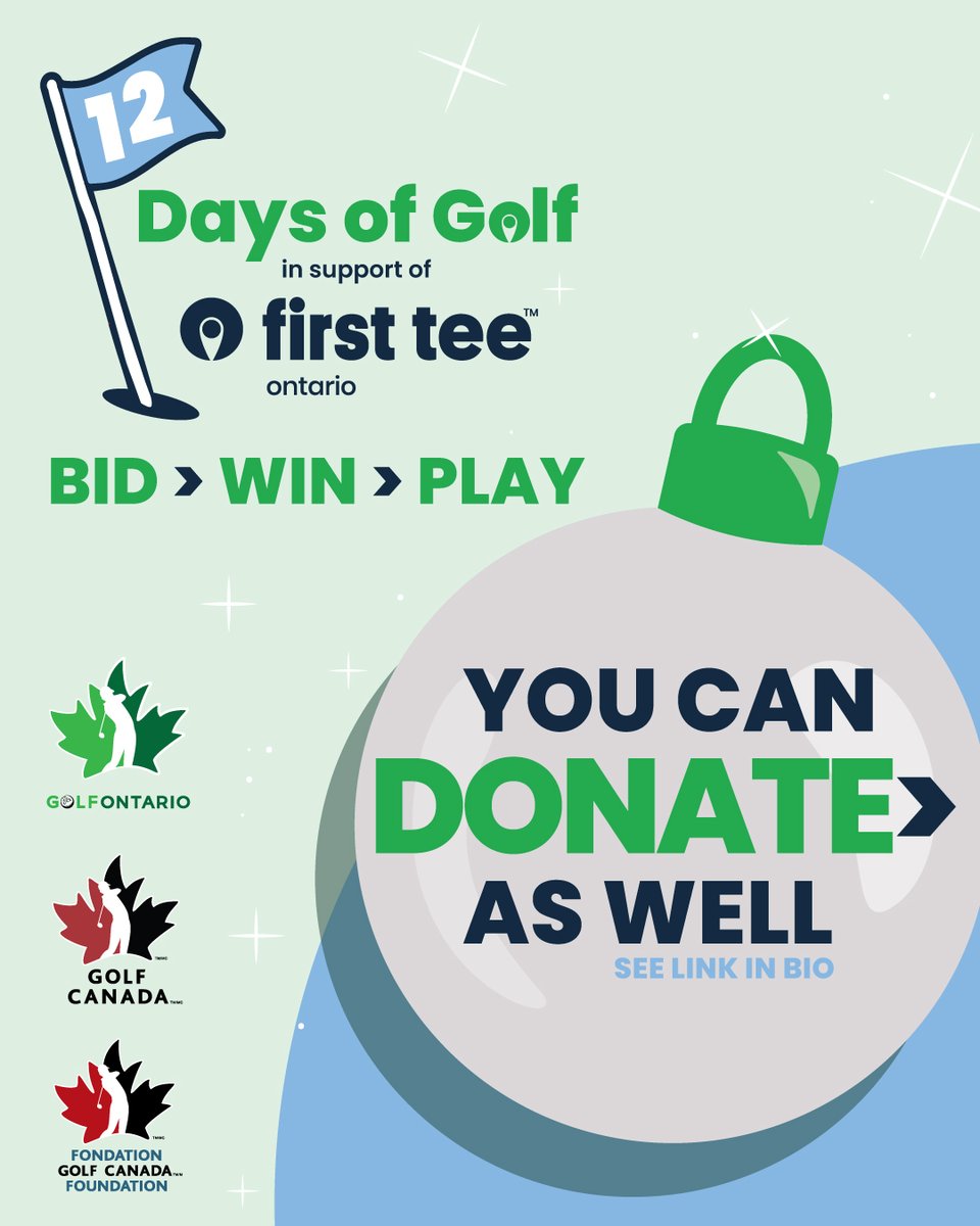 We’re just over halfway through our 12 Days of Golf annual online auction fundraiser in support of First Tee - Ontario chapter. If you can't bid or don’t win what you were hoping for, you can also just donate to our amazing cause.⛳️

Click here to donate biddingforgood.com/auction/auctio…🤗