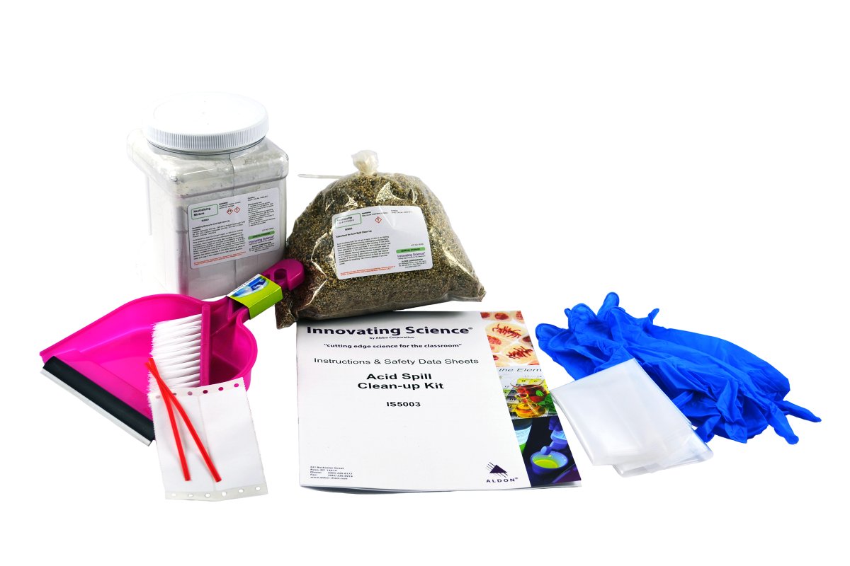 Aldonchem's tweet photo. Innovating Science Acid Spill Clean Up Kit
Kit for cleaning up acid spills in the laboratory
Polybags, twist ties, shipping tags, dust pan and brush, absorbent, neutralizing mixture, and gloves for containing spill. #innovatingscience #labsafety #spillkit https://t.co/hBimg0NvZm
