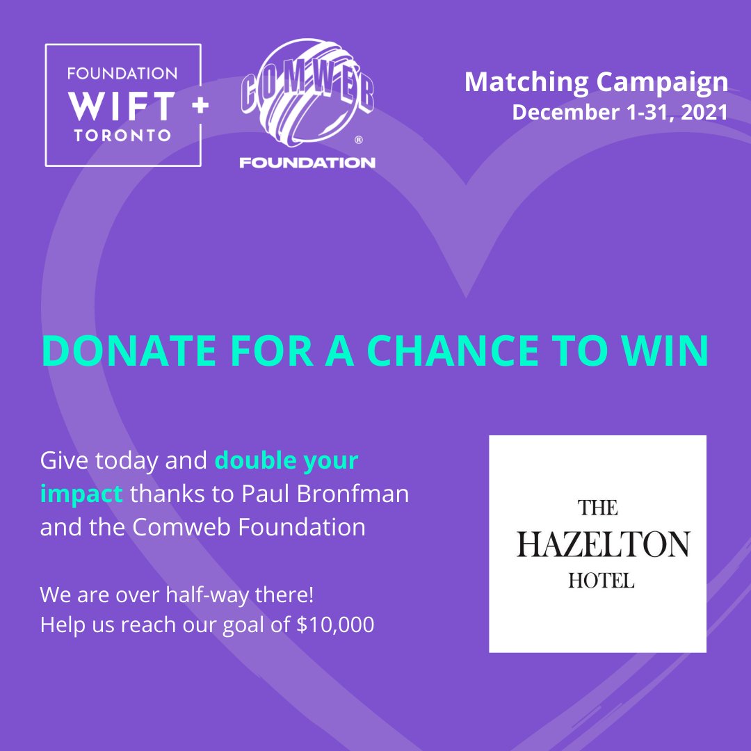 WIFT's tweet photo. ❤️ to those who have given to The Foundation for WIFT's #MatchingCampaign! Thanks to Paul Bronfman and the Comweb Foundation, you have #doubledyourimpact!
Visit https://t.co/nijeuDIY8r and give $100 or more by Dec 31 to be entered for a draw for a stay @HazeltonTO! https://t.co/zpEST7cLmI