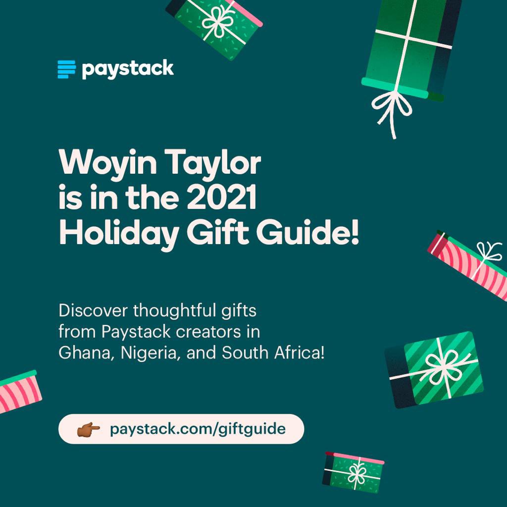 WoyinTaylor's tweet photo. Yay! Find us and other thoughtful gifts in the @paystack holiday gift guide!

https://t.co/tA48ybKI3i

#christmasiscoming #holidaygiftguide #Christmas2021 #paystack https://t.co/YYzJvhCMhp