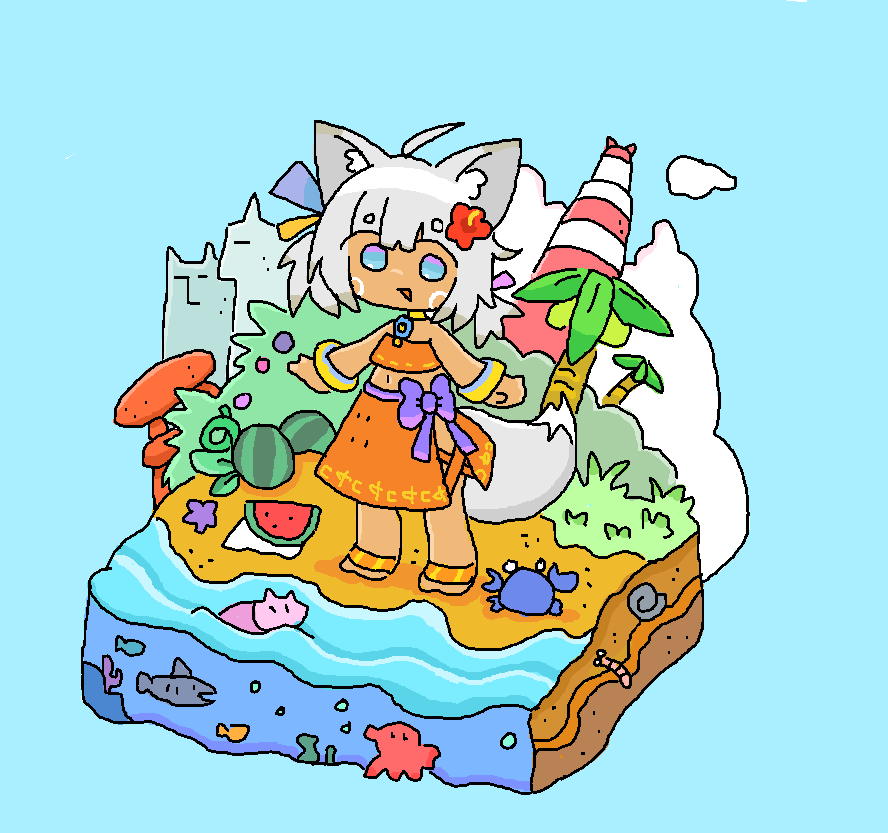 「南の島のおきつね 」|護魔ムガクのイラスト