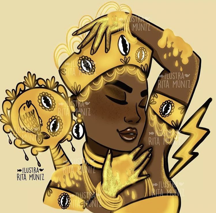 Mãe que abraça, que abranda.
Que cuida da aflição
Do aperto no coração.

Mas que revolta as águas e afoga quem tenta ludibriar os seus.
Dendê esquenta, mas o mel queima. 

Ah, Osun… segure minhas mãos 
E se eu cansar, me dá amparo em seu colo. 💛