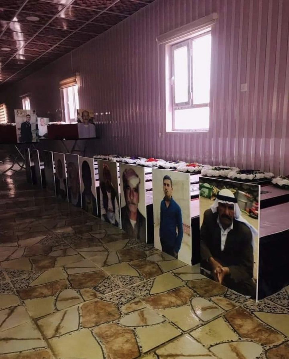 zidan_yezidi's tweet photo. 74 coffins containing the remains of those killed of Yezidis from #Kocho arrived in #Shingal today and will be buried tomorrow. Each coffin is accompanied by a large-format portrait that gives the deceased a face. They will be ceremonially paid their last respects today in Shinga https://t.co/hsrZyhyUVV