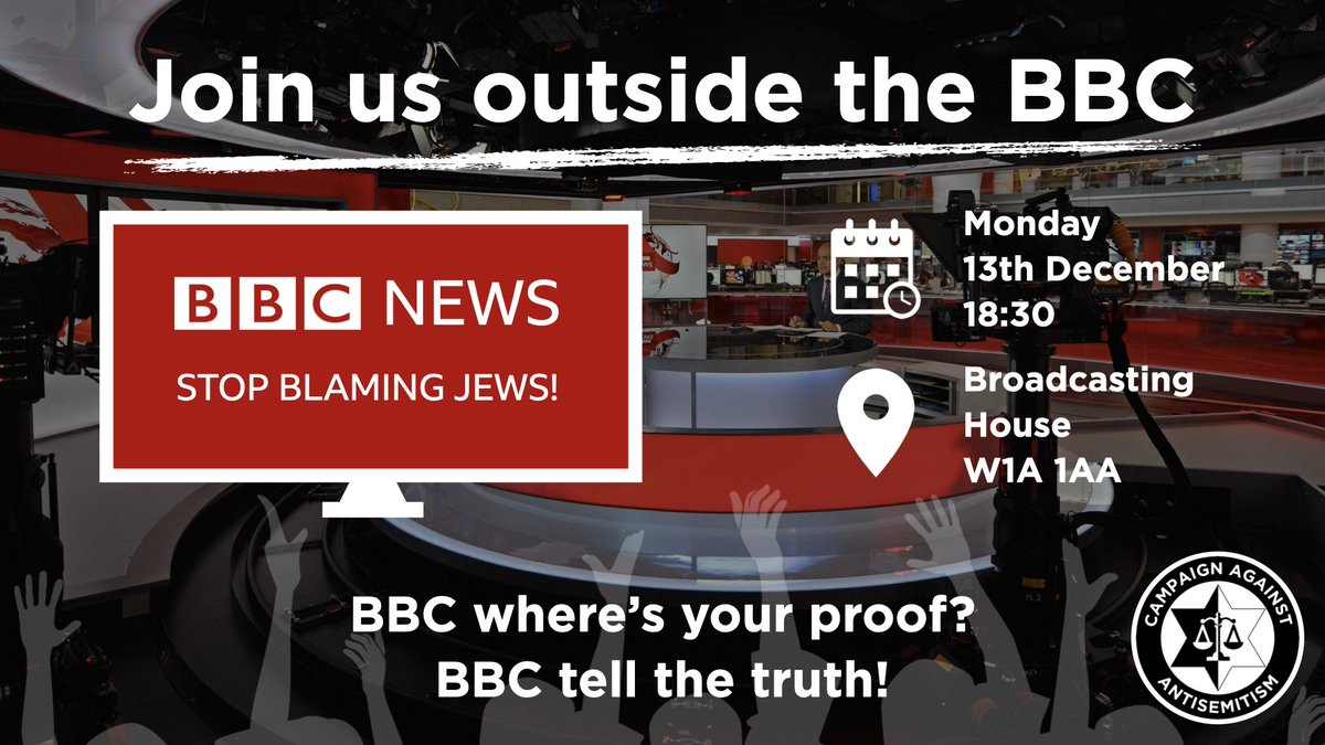 antisemitism's tweet photo. Join us on Monday outside @BBC Broadcasting House
Following the appalling coverage of the antisemitic attack on Oxford Street last week, the outrage of decent people must be heard: #BBCNewsStopBlamingJews!
Register at https://t.co/lyxYwLlGdU so we can inform you of any changes https://t.co/uxSsSiNnDt