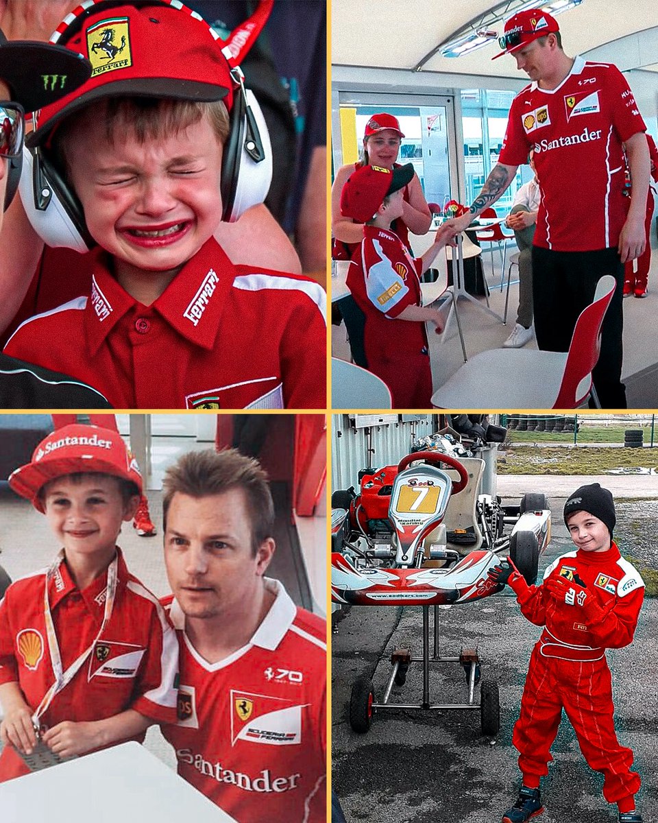 Motorsport's tweet photo. Kimi the hero ❤️ After seeing his idol taken out at the start of the 2017 Spanish GP, Thomas Danel got to meet his hero Kimi Raikkonen, turning his tears into joy and a day he’ll never forget.

He's now karting with Kimi's number 👏 https://t.co/pjK6mDHgfg