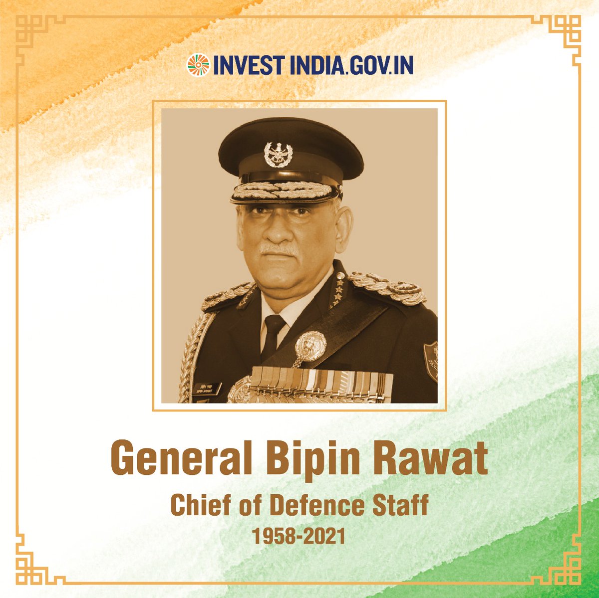 Team <a href="/investindia/">Invest India</a> grieves the untimely demise of General Bipin Rawat. Heartfelt condolences to all others who lost their lives.