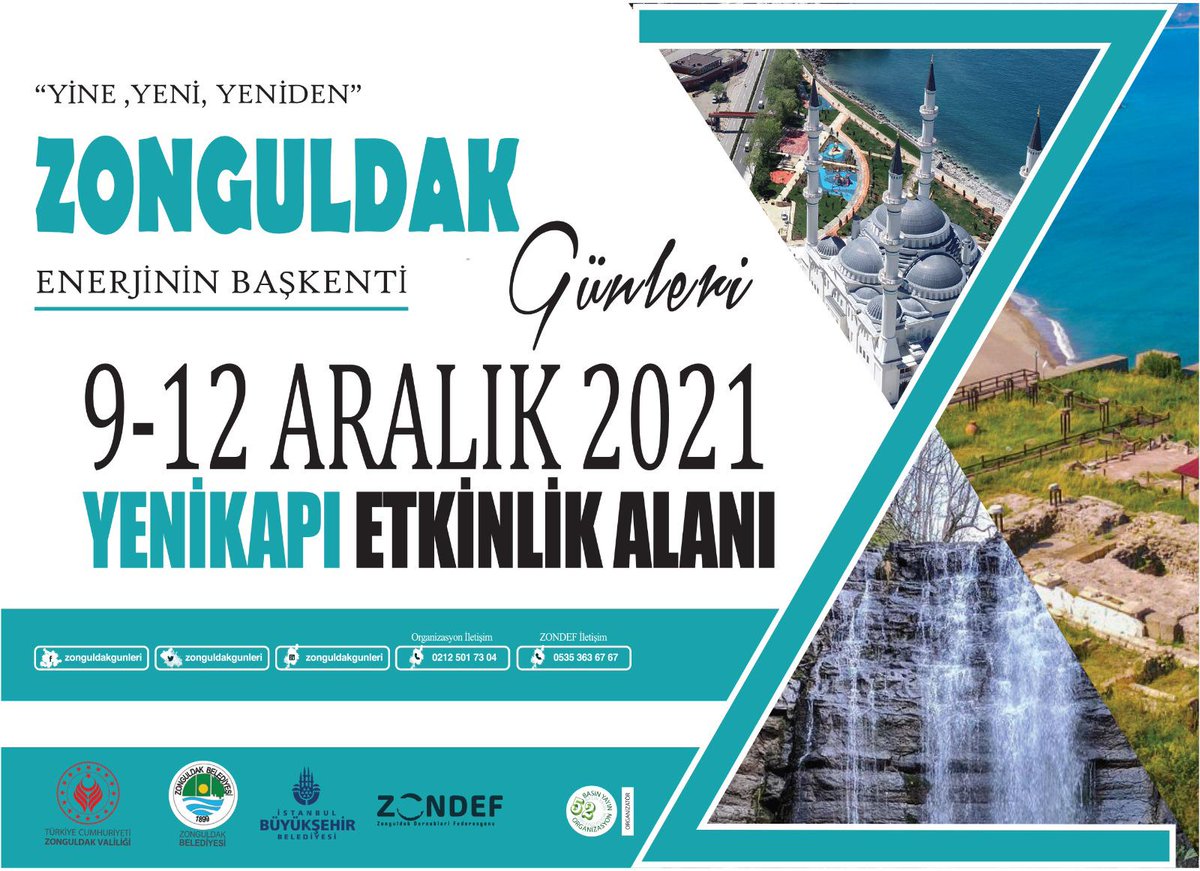 📍9-12 Aralık 2021  tarihleri arasında İstanbul Yenikapı da düzenlenen  "Zonguldak Günleri" etkinliğinin resmi açılışı yarın saat 14.00'te yapılacak.
📍İlimizi yakından tanımak isteyen herkesi ve değerli Zonguldak'lıları bekliyoruz.