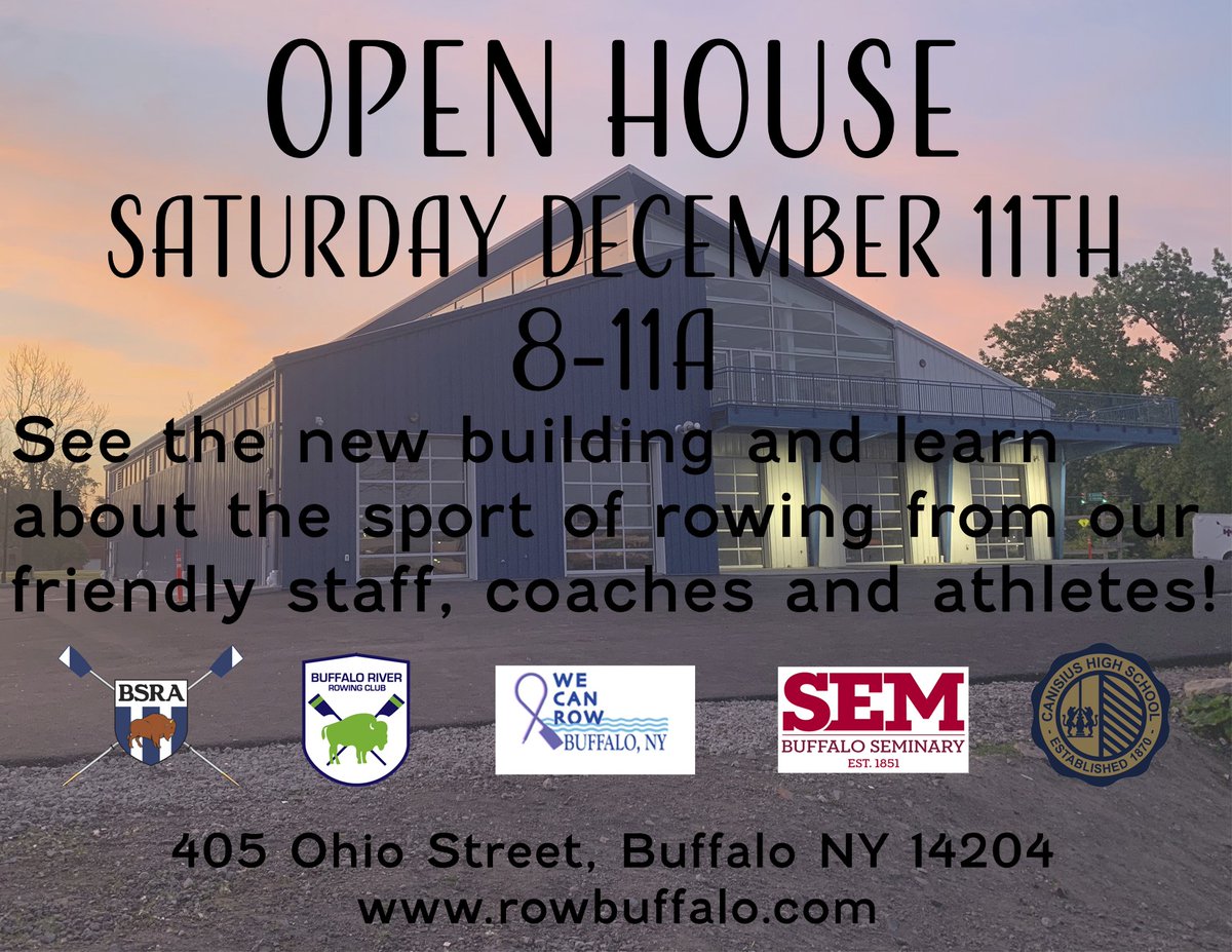 Row_Buffalo's tweet photo. Join us at the #BSRA’s Open House on Saturday December 11th from 8-11am. Come down to 405 Ohio St. in #Buffalo's historic #oldfirstward to learn about the rowing programs we have to offer to both kids and adults! 🚣 #wny #crew 

#Rowing is for everyone.
https://t.co/9pwC1fBgPO https://t.co/fITGepY3KP