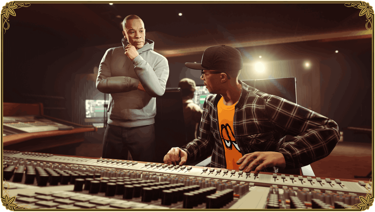 GTASeries's tweet photo. - New #GTAOnline story missions
- Franklin, Chop and Lamar are back
- Main objective is to retrieve Dr. Dre's phone
- New weapons (Stun gun &amp; Compact EMP Launcher)
- New vehicles (Enus Jubilee &amp; Debauchee Champion)
- New radio station &amp; updates to existing ones #RockstarGames https://t.co/RjUHGKmBOK